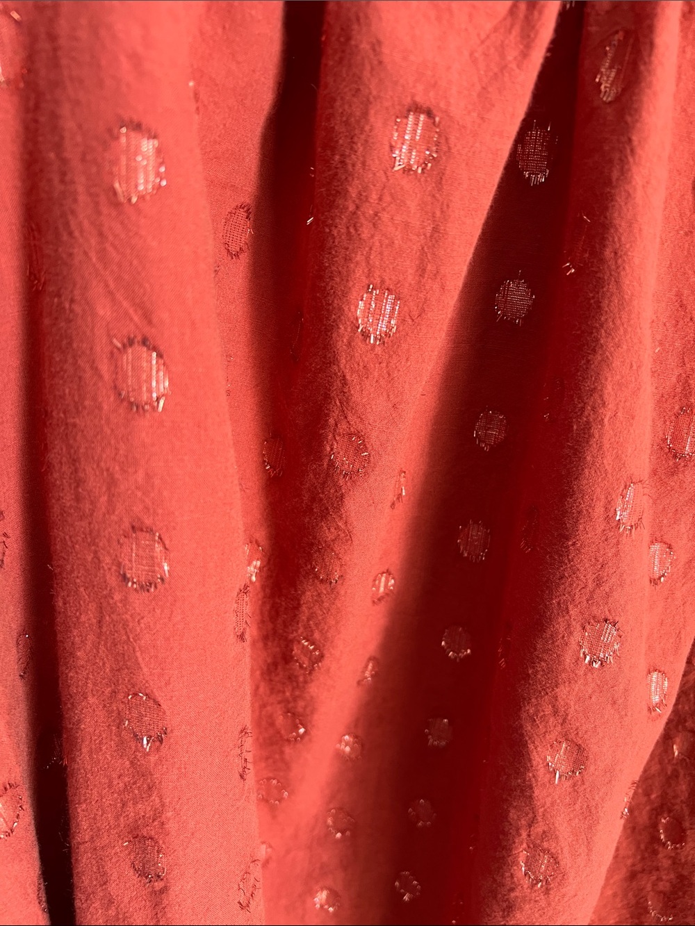 LC Lauren Conrad | Womenâs Rust Red Off-Shoulder Peasant Top Metallic Dots Sz 0X - Picture 3 of 16
